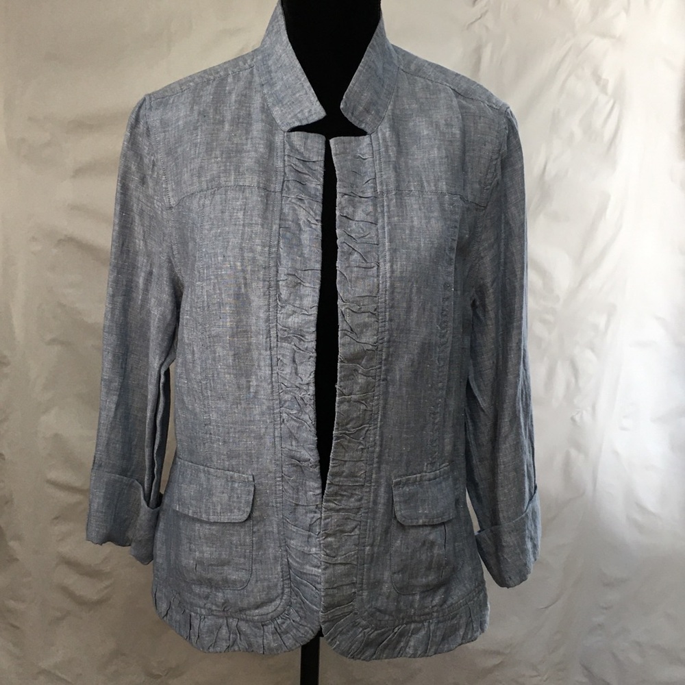 NWT Chico's Ruffled Chambray Galinda Jacket Size 2